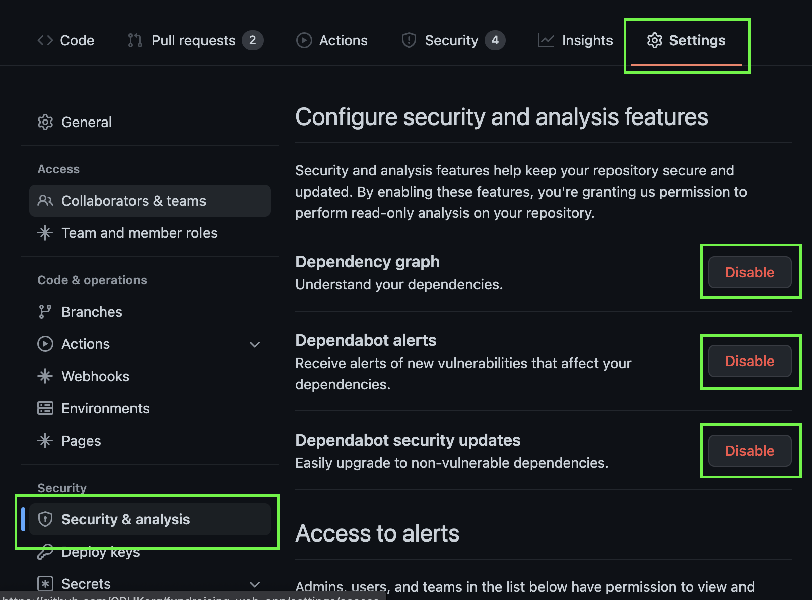 dependabot settings